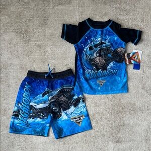 Monster Jam Megalodon Kids Swim Rashguard Set - Blue